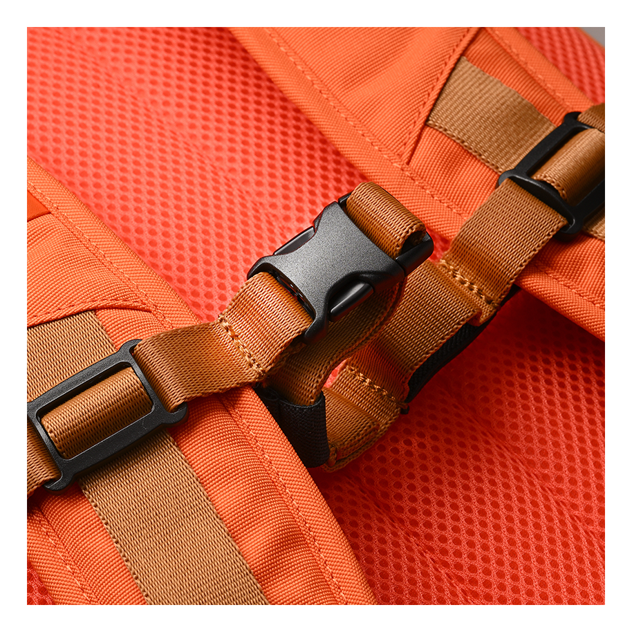 Ritual Covert hockey backpack orange with brown straps and black buckles 