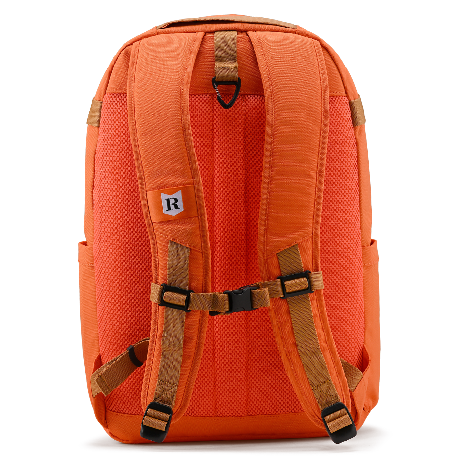Ritual Covert hockey backpack orange  with brown straps back view