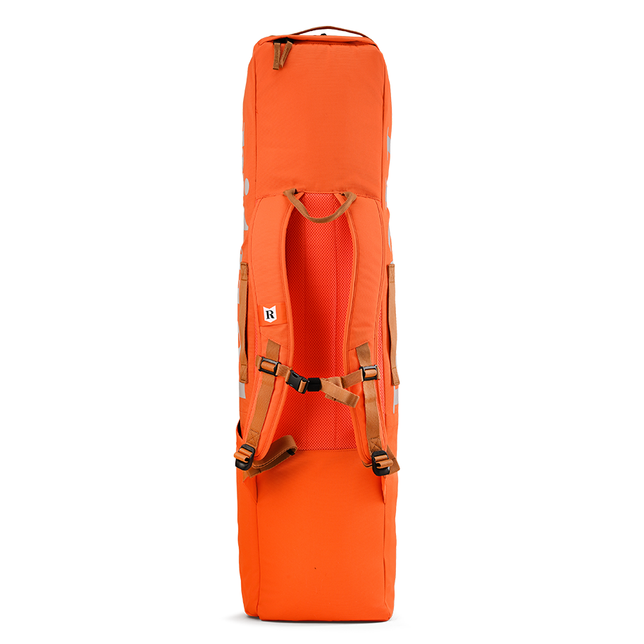 Ritual Hockey orange tactic stick bag with brown straps, backview