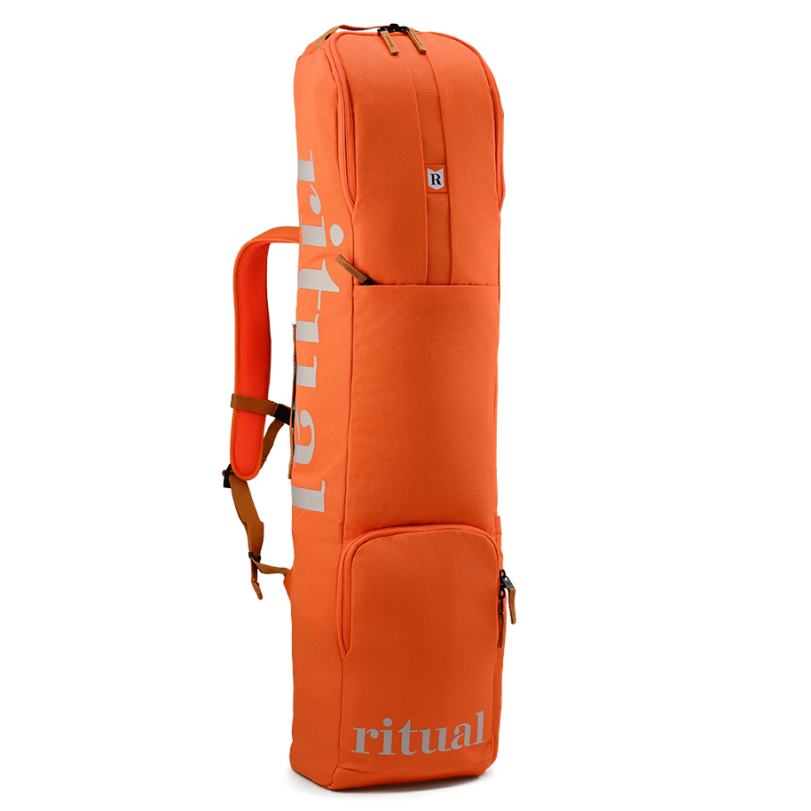 Ritual Hockey orange tactic stick bag with strap, front and left-side view